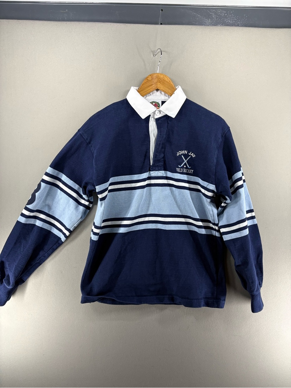 VINTAGE Barbarian Rugby Wear Men Polo Shirt LS John Jay Hockey Size Small Retro